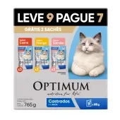 Ração Úmida Optimum Sachê Gatos Adultos Castrados Carne, Frango e Salmão